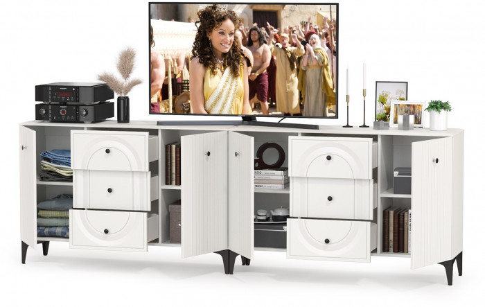 Валенсия Спальня 13.309 Комод + 13.309 Комод, цвет ЛДСП белый шагрень/МДФ белый шагрень, ШхГхВ 266,4х38,4х87,5 см.