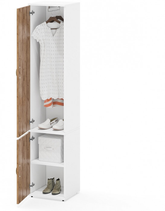 Лидер-8 Модуль Пенал МД 21Б, цвет белый шагрень/крафт золото, ШхГхВ 40х37,5х190 см., универсальная сборка, выдвижная штанга и полка снизу