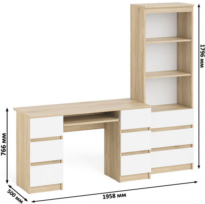 Мори Стол компьютерный МС-2 + Стеллаж МСТ600.3, цвет дуб сонома/белый, ШхГхВ 195,8х50х179,6 см., универсальная сборка