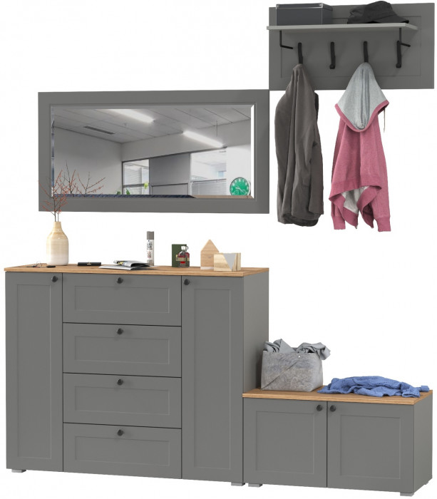 Остин Прихожая 50, серый графит/дуб крафт золотой