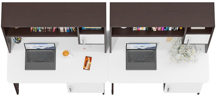 Два стола письменных с надстройкой С-МД-1-09Н, венге/белый шагрень