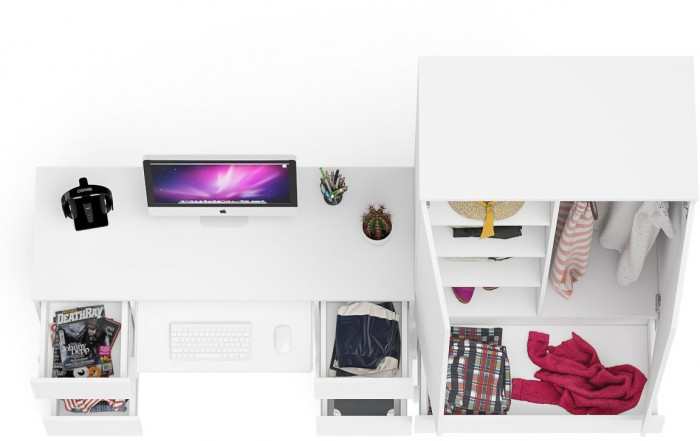 Мори Стол компьютерный МС-2 + Шкаф МШ900.1, цвет белый, ШхГхВ 225,8х50,4х179,6 см., универсальная сборка