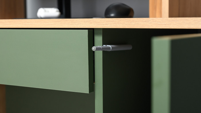 компьютерный стол Комфорт 12.71, гикори рокфорд натуральный/дымчатый зелёный