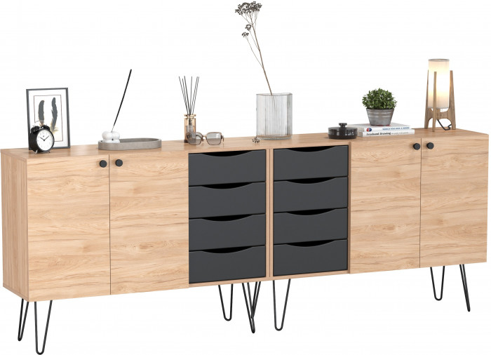 Брюс Комод-тумба 16.233 + Брюс Комод-тумба 16.233, цвет чёрный/дуб Сантьяго, ШхГхВ 226,8х38,3х85,6 см., универсальная сборка