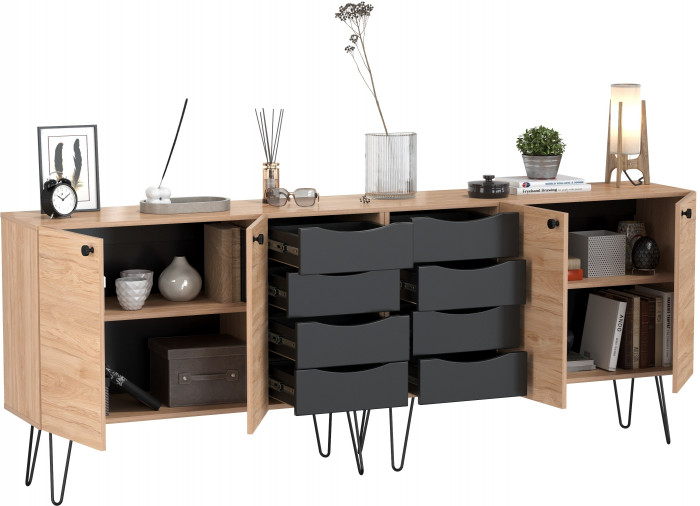 Брюс Комод-тумба 16.233 + Брюс Комод-тумба 16.233, цвет чёрный/дуб Сантьяго, ШхГхВ 226,8х38,3х85,6 см., универсальная сборка