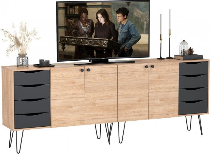 Брюс Комод-тумба 16.233 + Брюс Комод-тумба 16.233, цвет чёрный/дуб Сантьяго, ШхГхВ 226,8х38,3х85,6 см., универсальная сборка