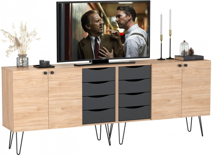 Брюс Комод-тумба 16.233 + Брюс Комод-тумба 16.233, цвет чёрный/дуб Сантьяго, ШхГхВ 226,8х38,3х85,6 см., универсальная сборка