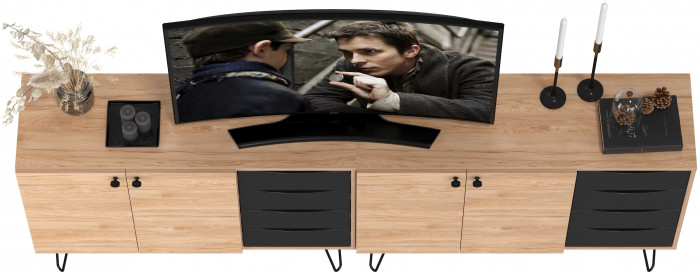 Брюс Комод-тумба 16.233 + Брюс Комод-тумба 16.233, цвет чёрный/дуб Сантьяго, ШхГхВ 226,8х38,3х85,6 см., универсальная сборка