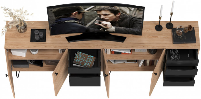 Брюс Комод-тумба 16.233 + Брюс Комод-тумба 16.233, цвет чёрный/дуб Сантьяго, ШхГхВ 226,8х38,3х85,6 см., универсальная сборка