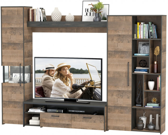 Трувор Гостиная 019, цвет дуб гранж песочный/интра, ШхГхВ 287,6х45,4х210 см., универсальная сборка