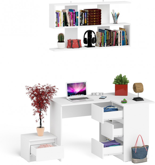 Мори Стол компьютерный МС-16 правый + Тумба ТМП400.1 + Полка 1200, цвет белый, ШхГхВ 164,8х84,9х209,6 см., НЕ универсальная сборка