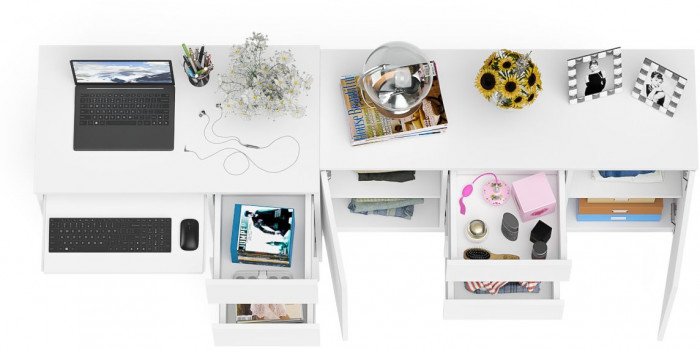 Мори Стол компьютерный МС-6 правый + Комод МК1200.3, цвет белый, ШхГхВ 210,4х50х76,6 см., выдвижные ящики справа, НЕ универсальная сборка