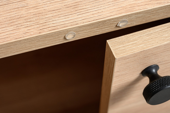 Брюс Комод-тумба 16.233, цвет чёрный/дуб Сантьяго, ШхГхВ 113,4х38,3х85,6 см., универсальная сборка, две дверки и четыре выдвижных ящика