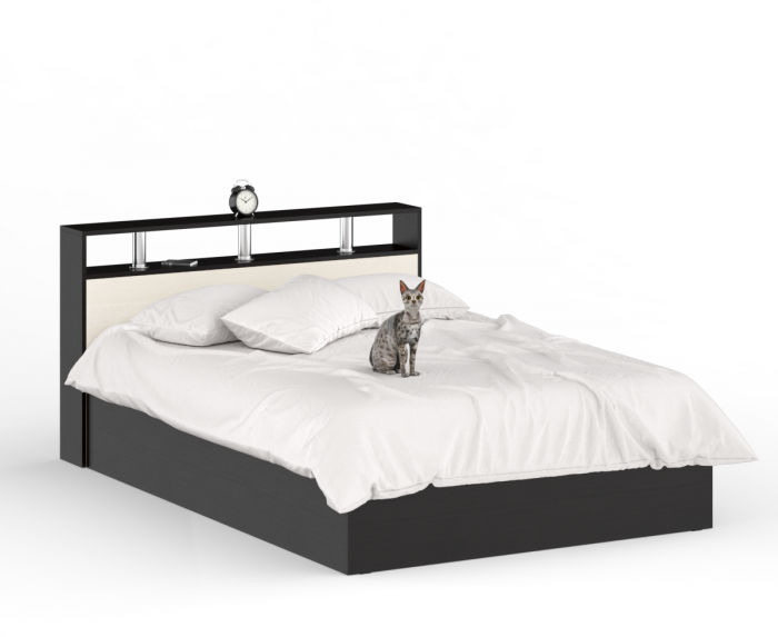 Камелия спальня № 5 Кровать 1400 + Две тумбы + Комод + Зеркало, цвет венге/дуб лоредо, сп.м. 1400х2000 мм., б/м, основание есть