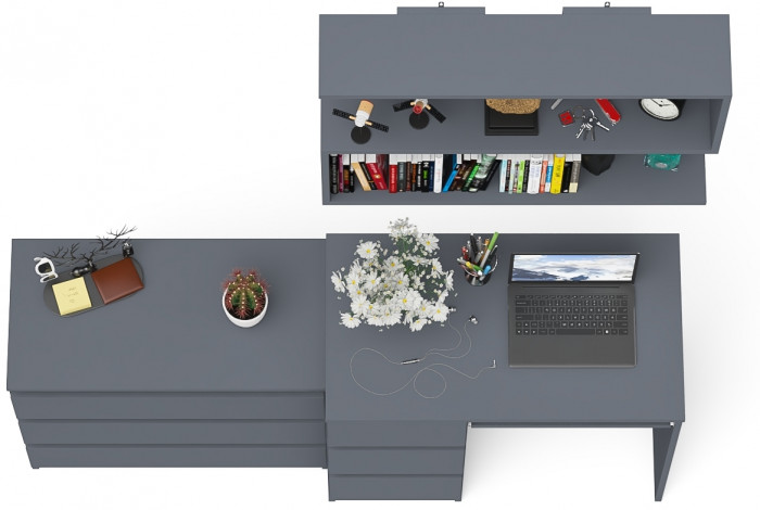 Мори компьютерный стол МС-6 левый + Комод МК800.1 + Полка 900, графит
