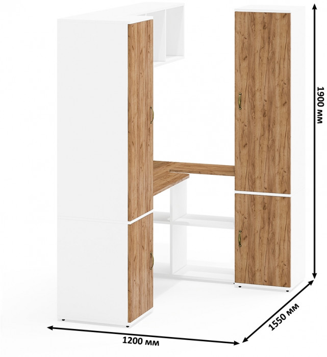 Лидер-8 Пенал МД 23Б + Стол + Полка + Пенал 21Б, белый шагрень/крафт золото