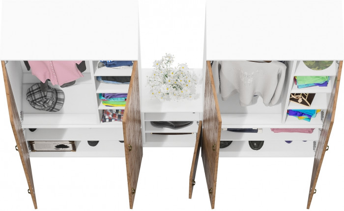 Лидер-8 Шкаф МД 20Б + Шкаф МД 20Б + Тумба МД 3.19, белый шагрень/крафт золото