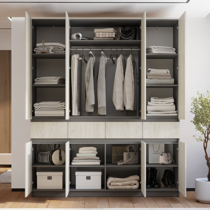 Шкаф 4-х створчатый "Багира" ШК-13 Графит/Крафт белый