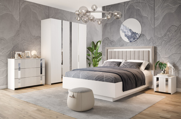 Кровать двуспальная 160х200 "Харди-1" - Белый текстурный/Ясень белый