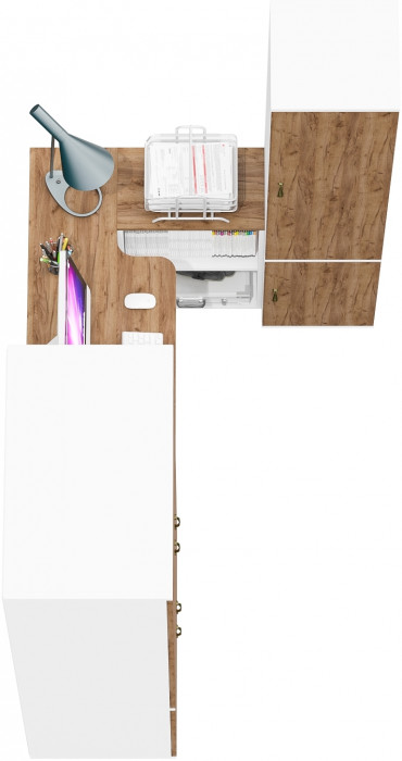 Лидер-8 Шкаф МД 19Б + Стол + Пенал 21Б, цвет белый шагрень/крафт золото, ШхГхВ 285х50/37,5х75/190 или 195х120х75/190 см., НЕ ун.сб.