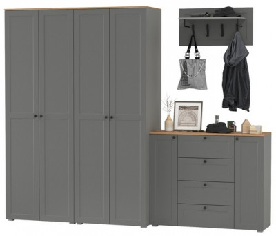 Остин Прихожая 27, цвет серый графит/дуб крафт золотой, ШхГхВ 280х54,3х229,6 см., универсальная сборка