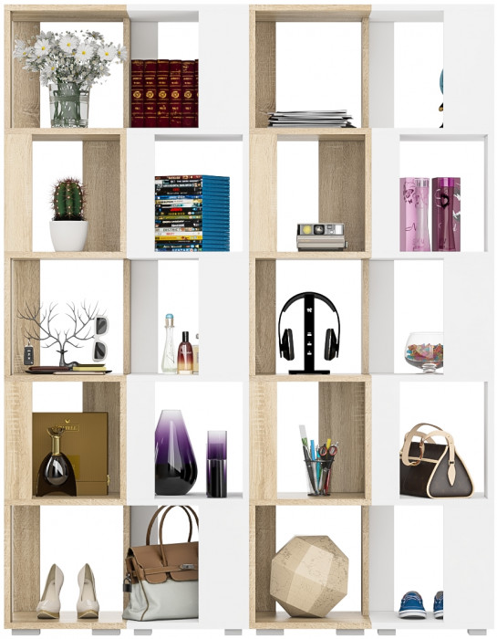 Стеллаж СВК 4 шт., цвет дуб сонома/белый, ШхГхВ 140х35х179 см.(дуб сонома 2 шт. + белый 2 шт.)