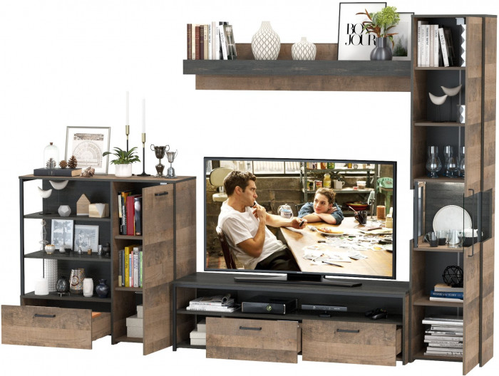 Трувор Гостиная 021, цвет дуб гранж песочный/интра, ШхГхВ 303,6х45,4х210 см., универсальная сборка