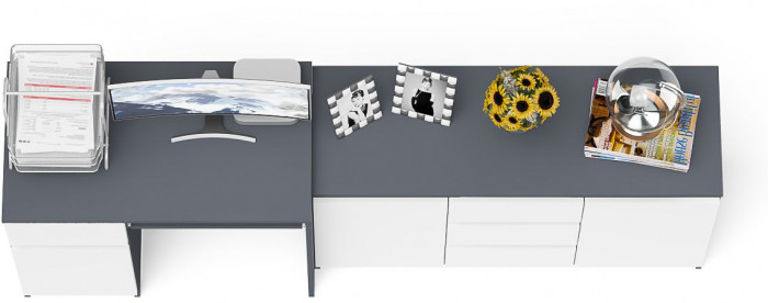 Мори Стол компьютерный МС-1 левый + Комод МК1200.3, цвет графит/белый, ШхГхВ 210,4х50х76,6 см., выдвижной ящик слева, НЕ универсальная сборка