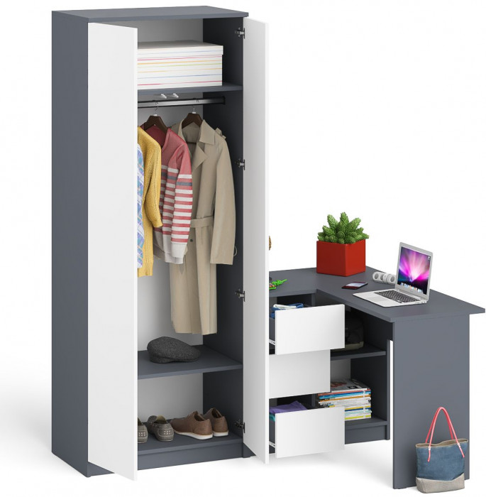 Мори Стол компьютерный МС-16 левый + Шкаф МШ800.1, цвет графит/белый, ШхГхВ 204,8х84,9х209,6 см., выдвижные ящики слева, НЕ универсальная сборка