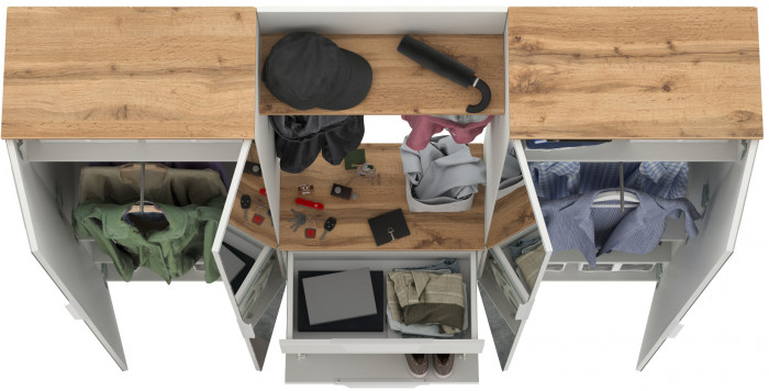 Октава Прихожая 25, цвет белый шагрень/дуб крафт золотой/фасады МДФ белый шагрень, ШхГхВ 193,7х35,4х197,6 см., универсальная сборка