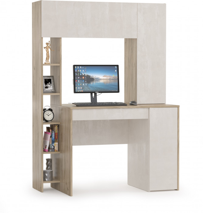 компьютерный стол Комфорт 12.71, дуб крафт серый/шёлковый камень