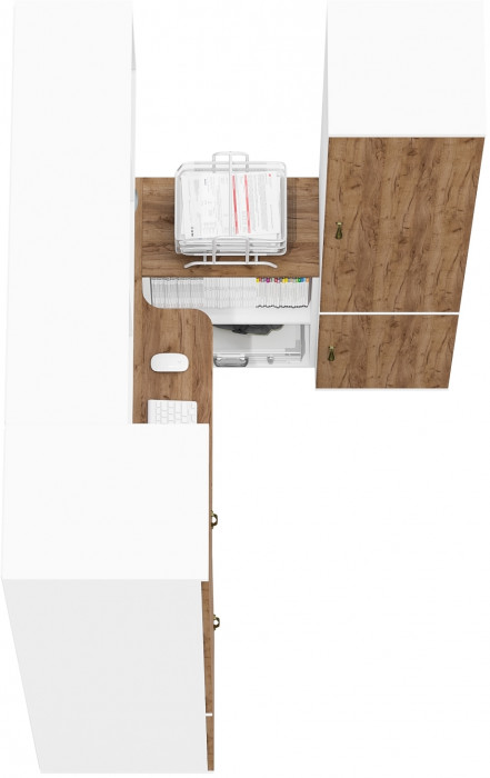 Лидер-8 Пенал МД 23Б + Стол + Полка + Пенал 22Б, белый шагрень/крафт золото
