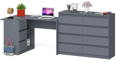 Мори компьютерный стол МС-16 левый + Комод МК1200.8, графит