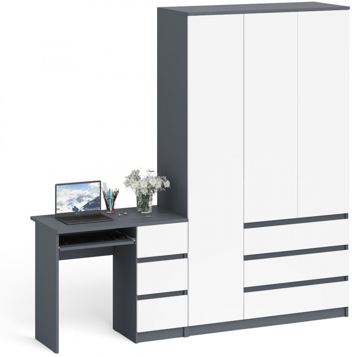 Мори компьютерный стол МС-6 правый + Шкаф МШ1200.1, графит/белый