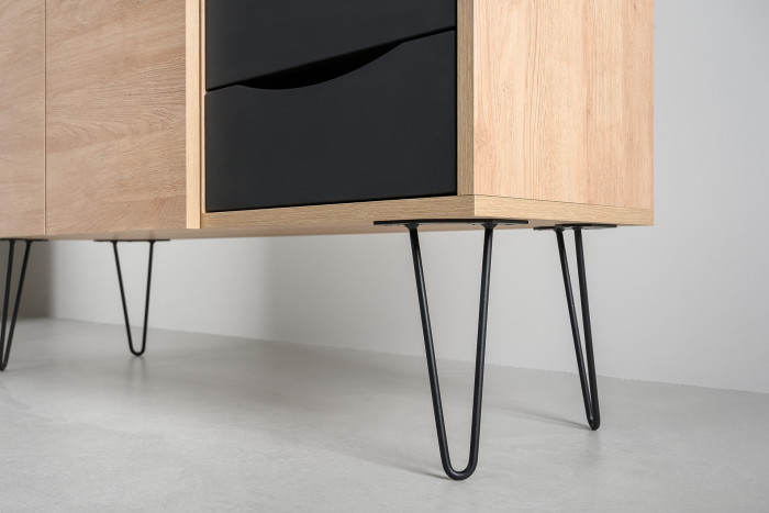 Брюс Стол письменный 12.157 + Комод 16.233, цвет чёрный/дуб Сантьяго/столешница МДФ ель карпатская, 243,4х62,6(38,3)х75(85,6) см., ун. сб.