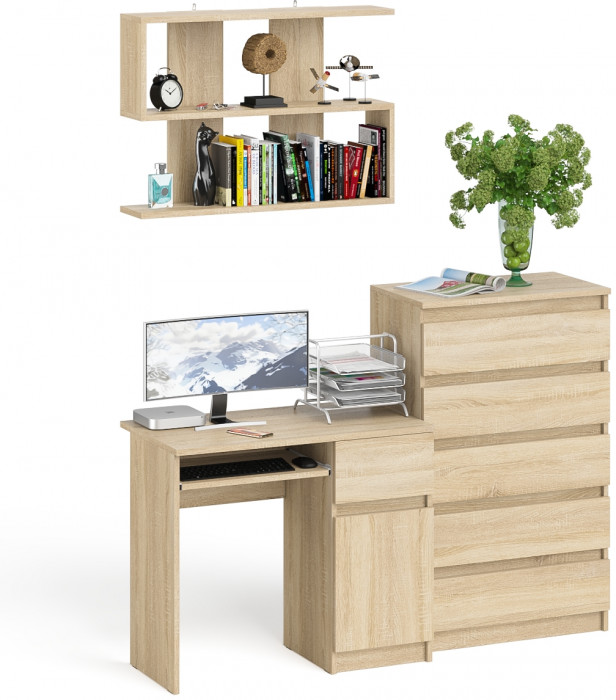 Мори компьютерный стол МС-1 правый + Комод МК700.5 + Полка 900, дуб сонома