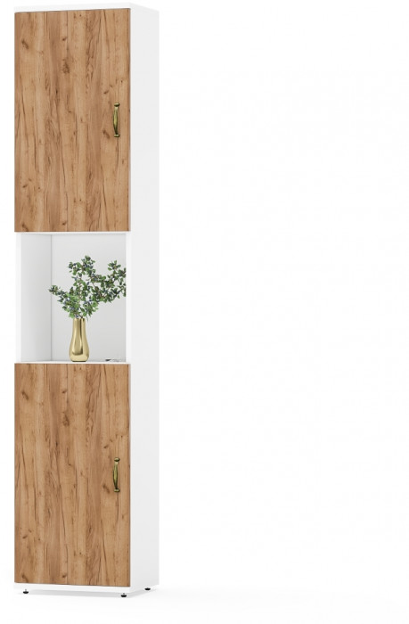 Лидер-8 Модуль Пенал, цвет белый шагрень/крафт золото, ШхГхВ 40х30х190 см., универс. сборка, ниша посередине, дверка снизу и сверху, за дверками полка