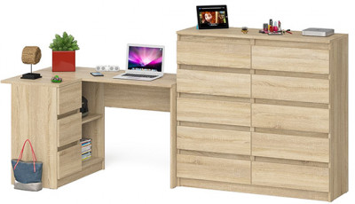 Мори Стол компьютерный МС-16 левый + Комод МК1200.10, цвет дуб сонома, ШхГхВ 244,8х84,9х115 см., выдвижные ящики слева, НЕ универсальная сборка