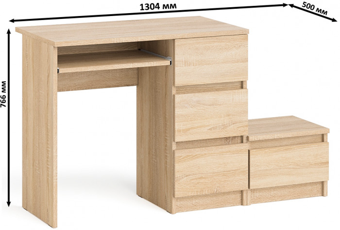 Мори Стол компьютерный МС-6 правый + Тумба ТМП400.1, цвет дуб сонома, ШхГхВ 130,4х50х76,6 см., выдвижные ящики справа, НЕ универсальная сборка