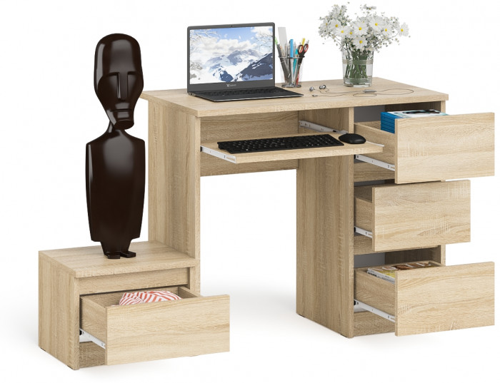 Мори Стол компьютерный МС-6 правый + Тумба ТМП400.1, цвет дуб сонома, ШхГхВ 130,4х50х76,6 см., выдвижные ящики справа, НЕ универсальная сборка