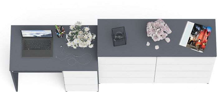 Мори компьютерный стол МС-6 правый + Комод МК1200.8, графит/белый