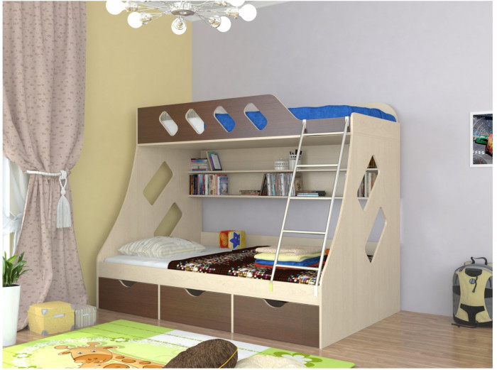 Дельта-20.01 Детская двухъярусная кровать с лестницей (Голубой, Ясень шимо светлый)