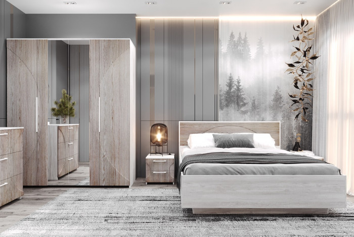 Кровать 160х200 с щитовым основанием "Монтале" - Бетон пайн светлый/Астана роузвуд