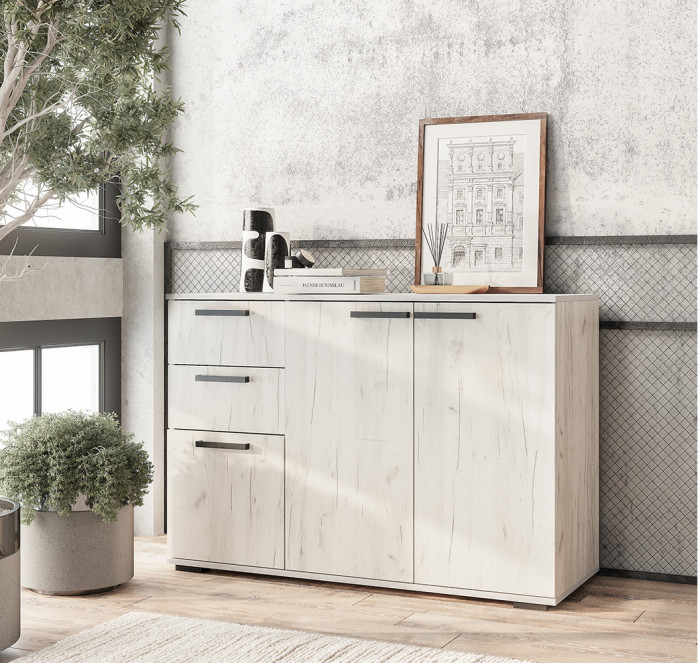 Комод Стандарт-3, Дуб крафт белый