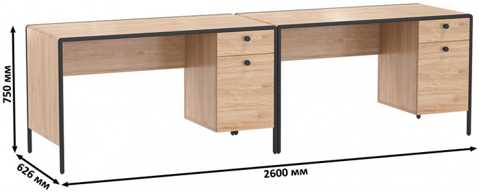 Брюс Стол письменный 12.157 + Стол письменный 12.157, цвет чёрный/дуб Сантьяго/столешница МДФ ель карпатская, ШхГхВ 260х62,6х75 см., ун. сб.