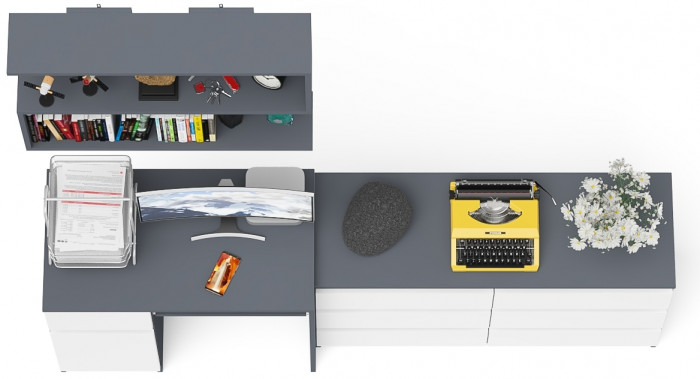 Мори компьютерный стол МС-1 левый + Комод МК1200.6 + Полка 900, графит/белый