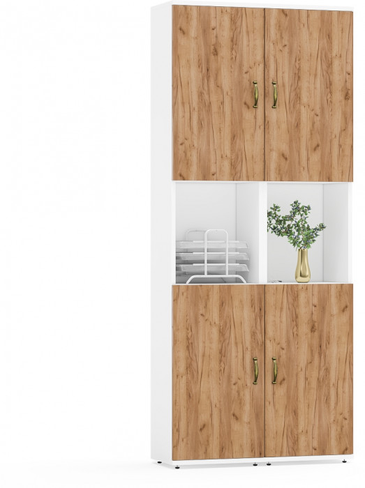 Лидер-8 Пенал 2 шт., цвет белый шагрень/крафт золото, ШхГхВ 80х30х190 см., универсальная сборка