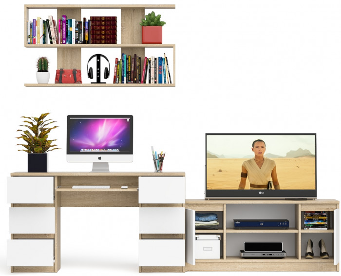 Мори компьютерный стол МС-2 + Тумба МТВ1200.1 + Полка 1200, дуб сонома/белый