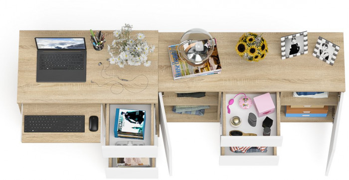 Мори Стол компьютерный МС-6 правый + Комод МК1200.3, цвет дуб сонома/белый, ШхГхВ 210,4х50х76,6 см., выдвижные ящики справа, НЕ универсальная сборка