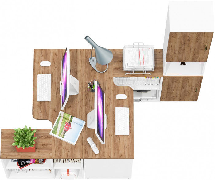 Лидер-8 Стол + Стол + Пенал, белый шагрень/крафт золото